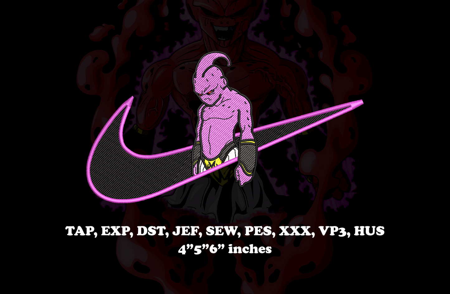 Majin Buu x nike anime Embroidery Design - Instant Download Embroidery Design Best for Embroidery Machine