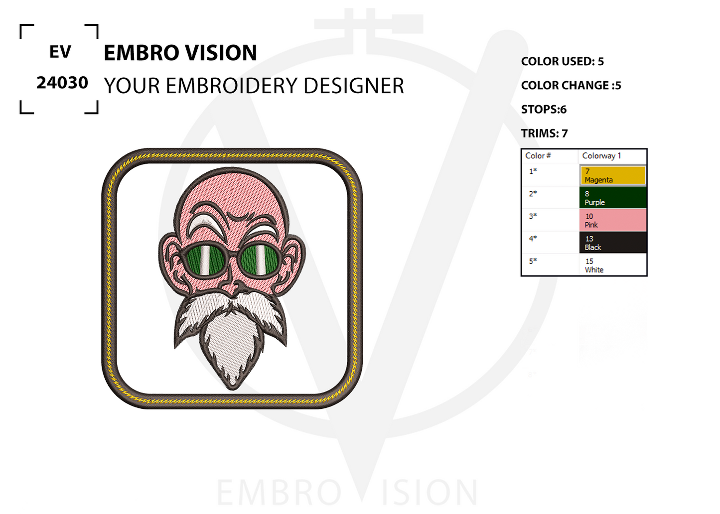 Custom patch Embroidery Design for Master Roshi- Perfect Embroidery File for Embroidery Machine