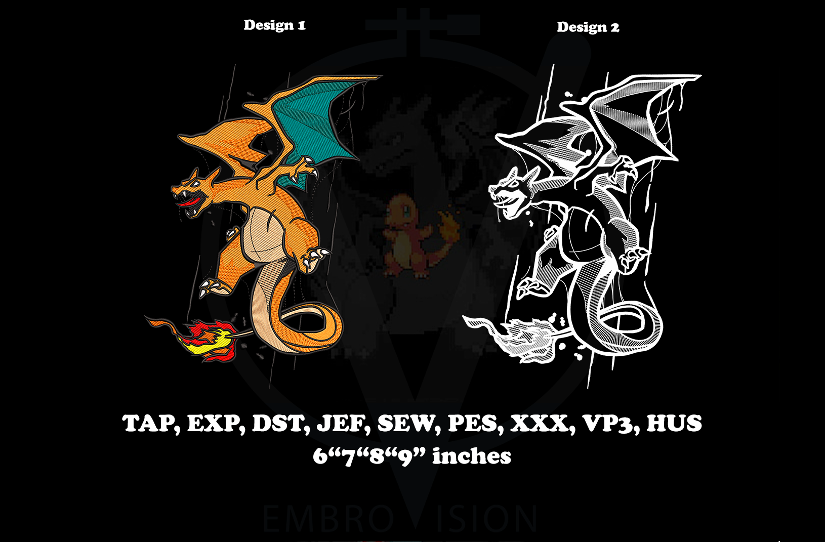 Charizard pokemon Embroidery design EMBROVISION 