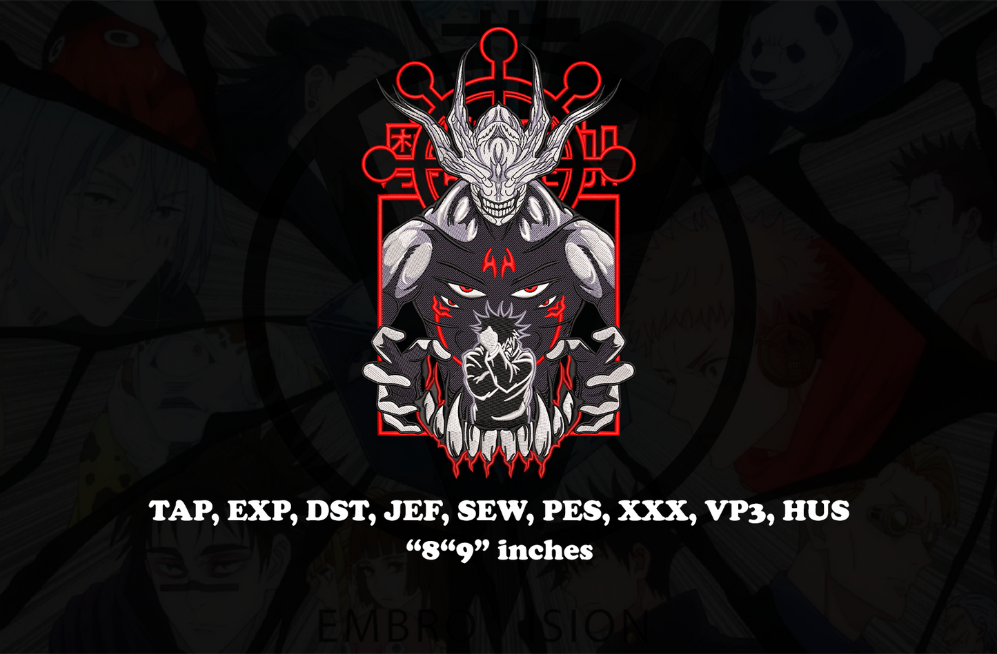 jujutsu kaisen anime embroidery design