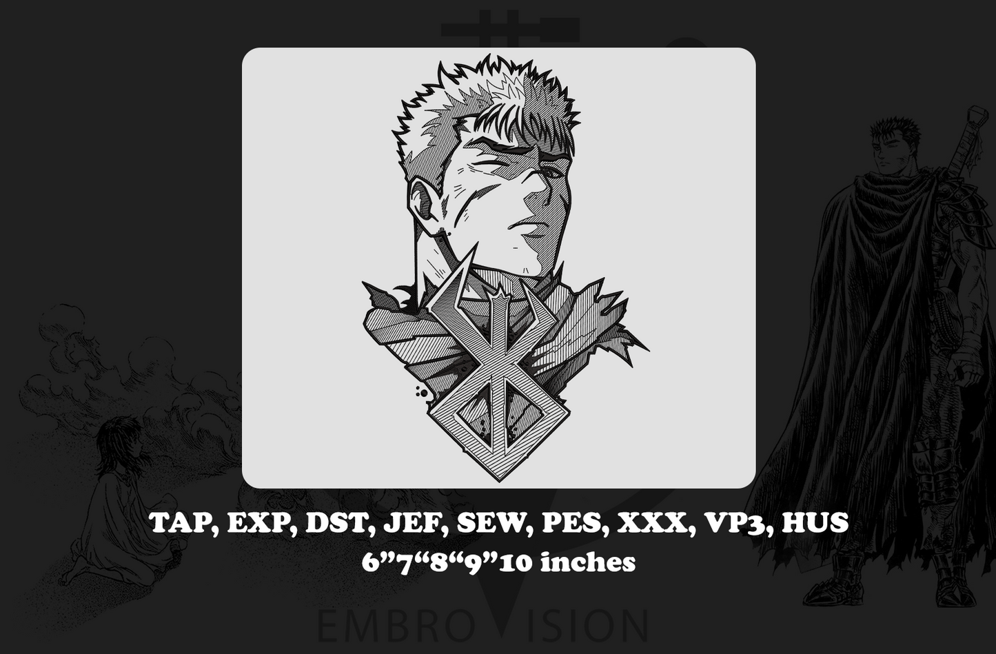 Guts anime embroidery designs