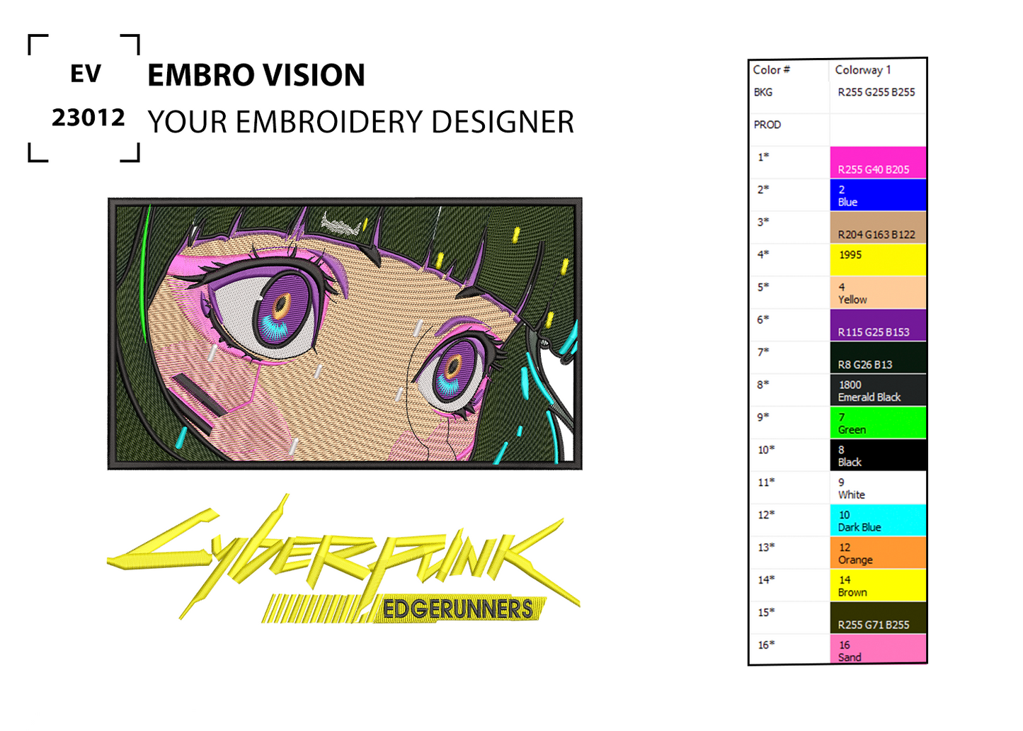 Custom Sasha Cyberpunk Embroidery Design - Perfect Embroidery File for Embroidery Machine