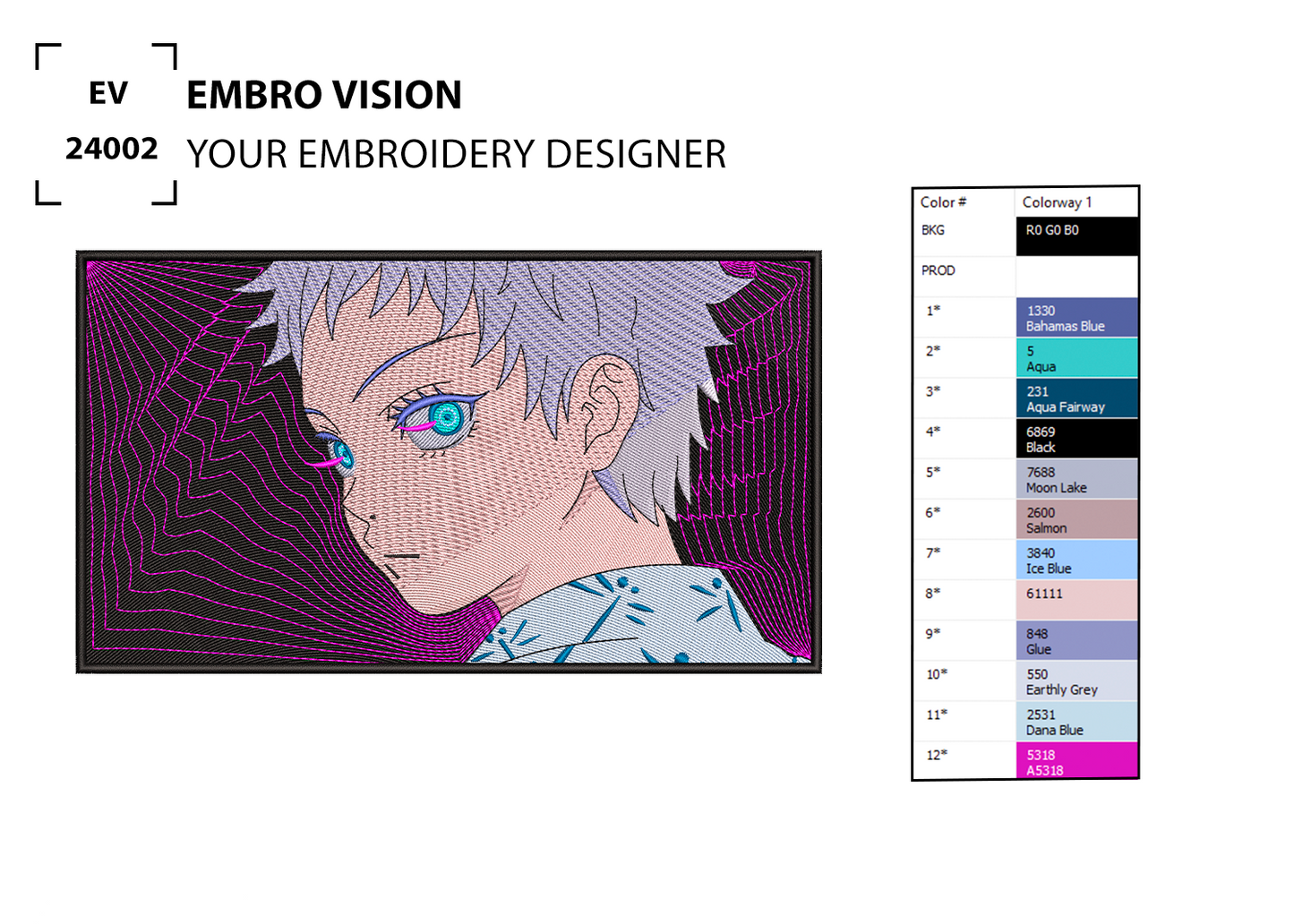 Custom Satoru Gojo Embroidery Design - Perfect Embroidery File for Embroidery Machine