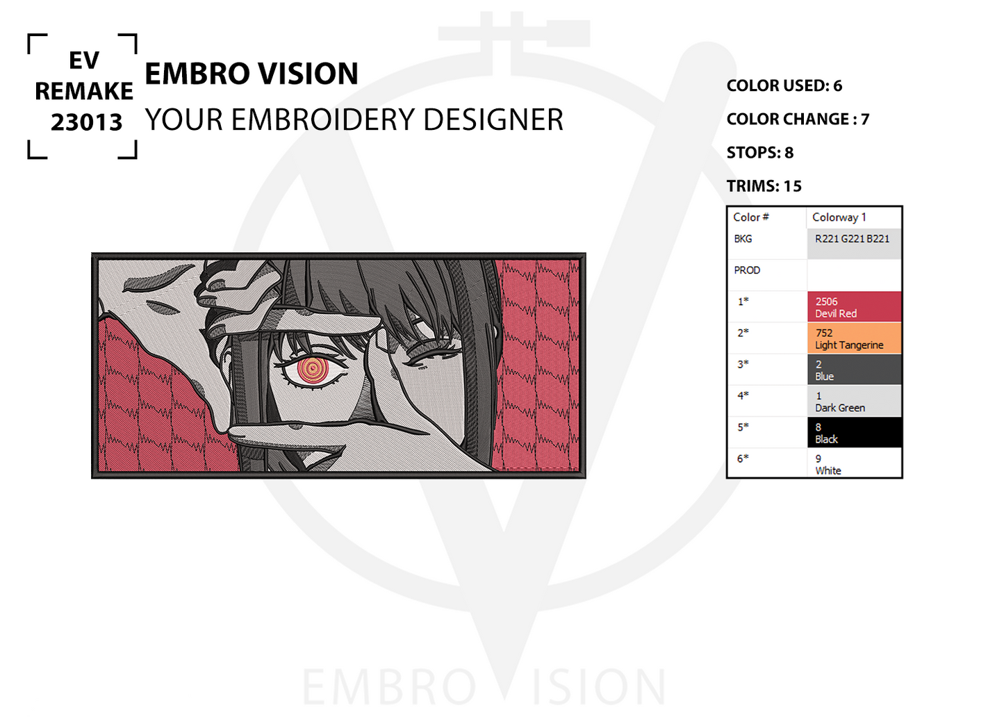 Custom Makima Embroidery Design - Perfect Embroidery File for Embroidery Machine
