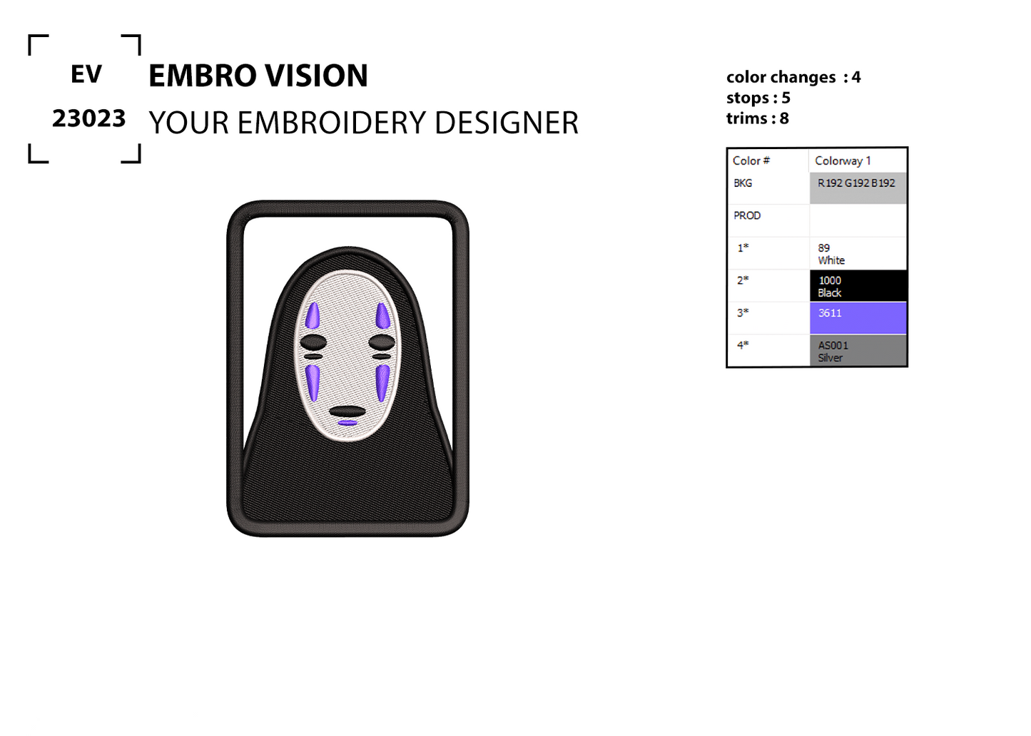Custom No Face Spirited Away Embroidery Design - Perfect Embroidery File for Embroidery Machine