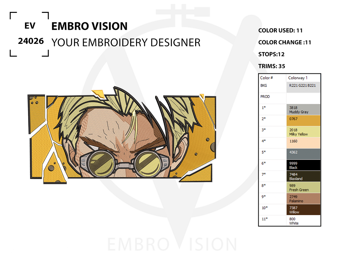 kento anime embroidery design