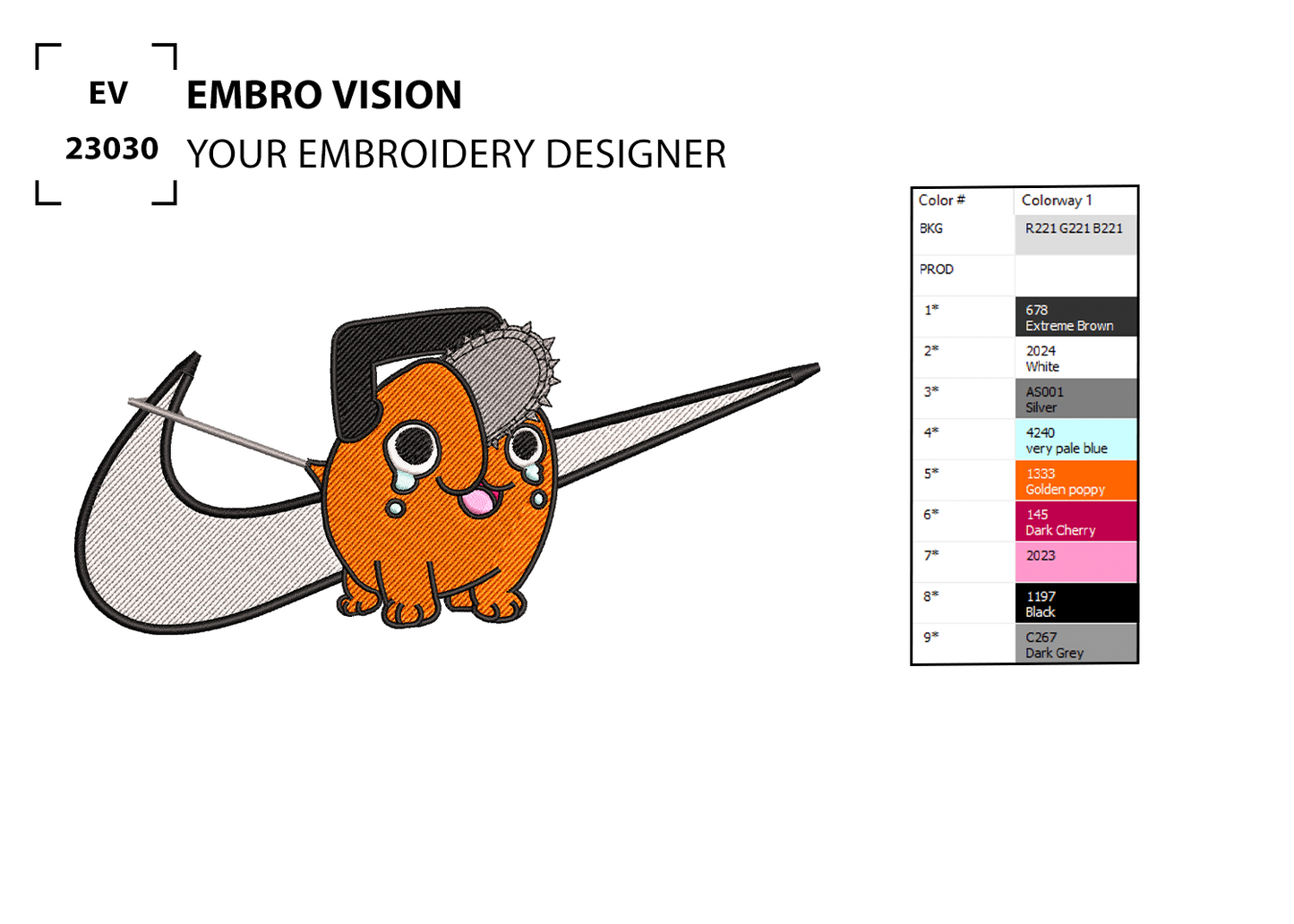 Custom Pochita x nike Embroidery Design - Perfect Embroidery File for Embroidery Machine