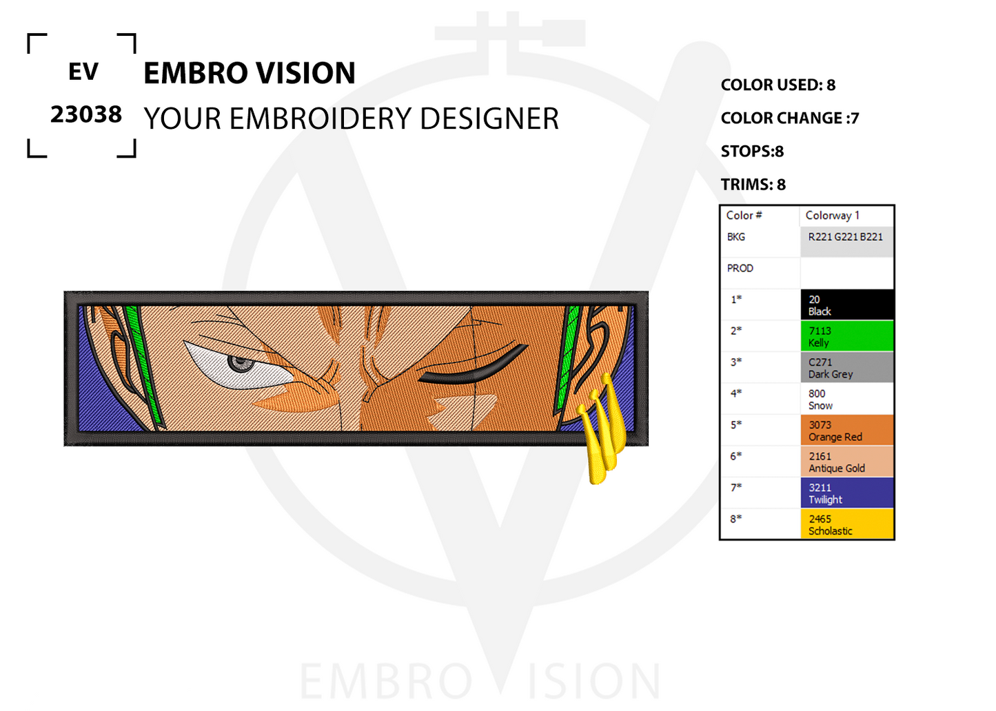 Custom Zoro Embroidery Design - Perfect Embroidery File for Embroidery Machine