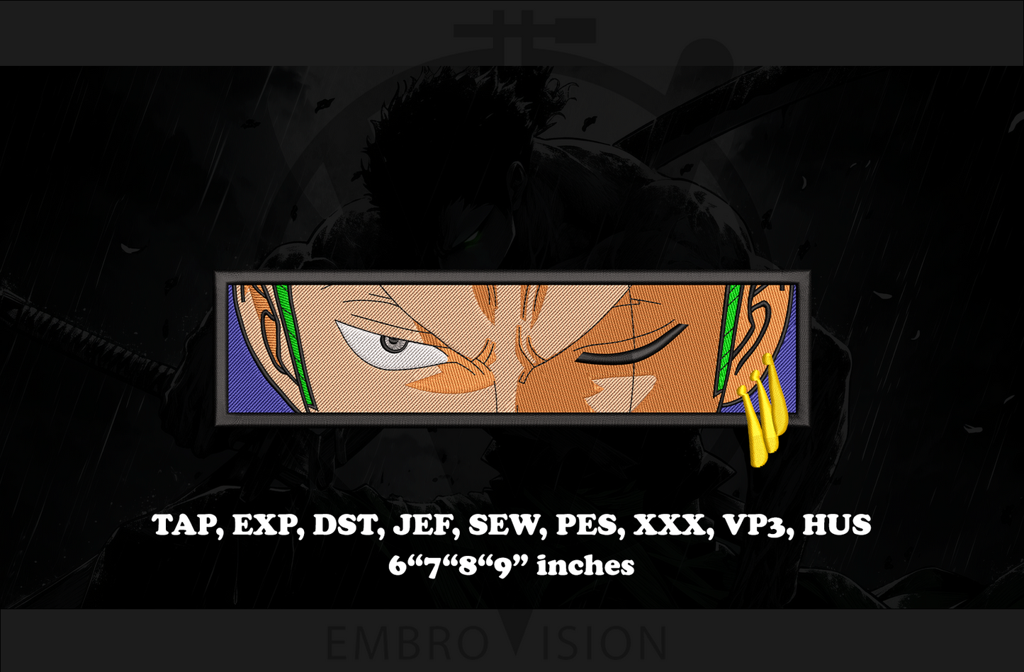 Zoro anime Embroidery Design - Instant Download Embroidery Design Best for Embroidery Machine