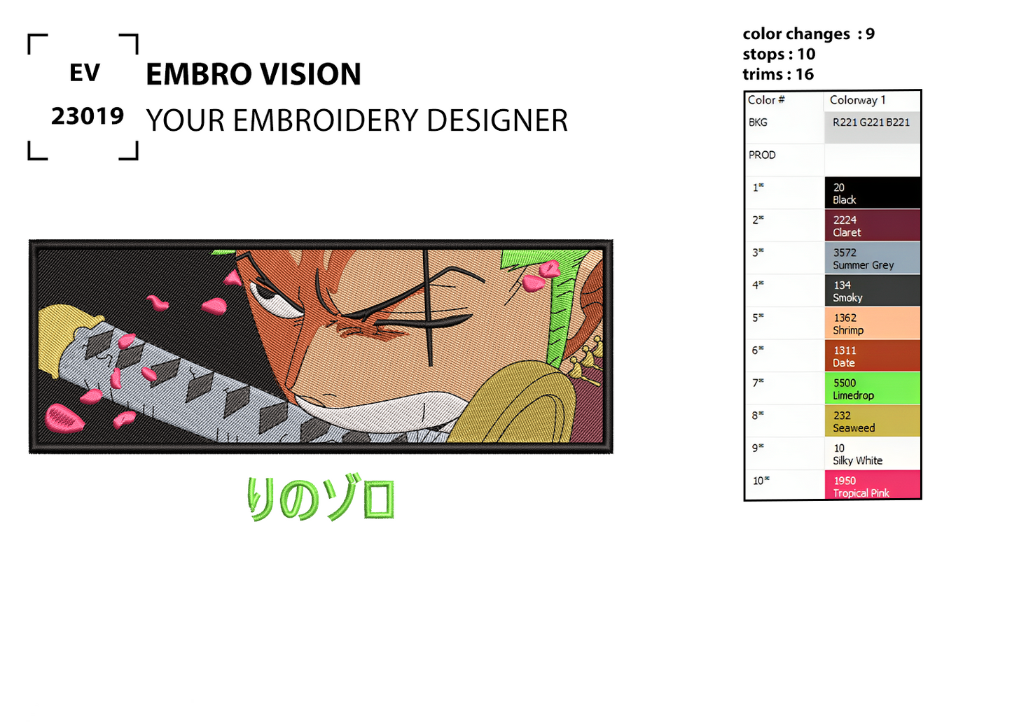 Custom Zoro Embroidery Design - Perfect Embroidery File for Embroidery Machine