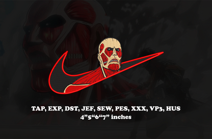 Attack on Titan x nike anime Embroidery Design - Instant Download Embroidery Design Best for Embroidery Machine