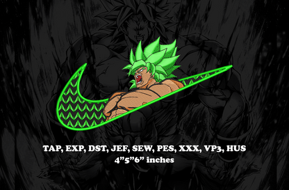 Broly x nike anime Embroidery Design - Instant Download Embroidery Design Best for Embroidery Machine
