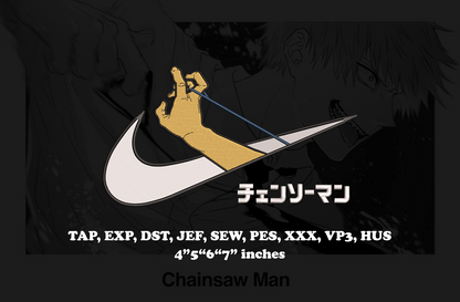 Chainsaw Man x nike anime Embroidery Design - Instant Download Embroidery Design Best for Embroidery Machine