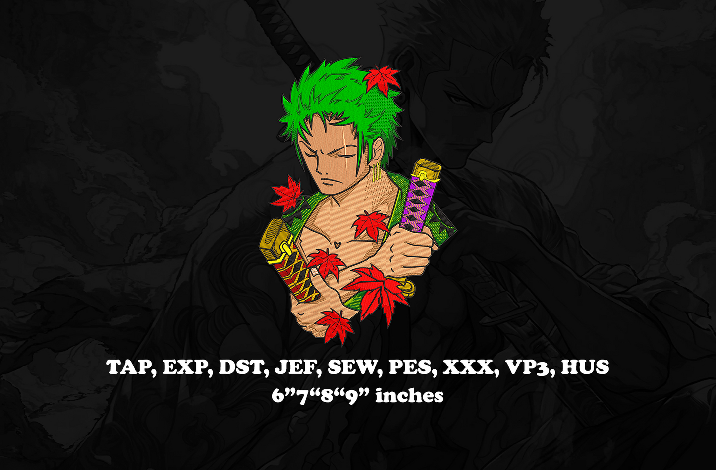 Zoro Anime Embroidery design - Digital File for Machine