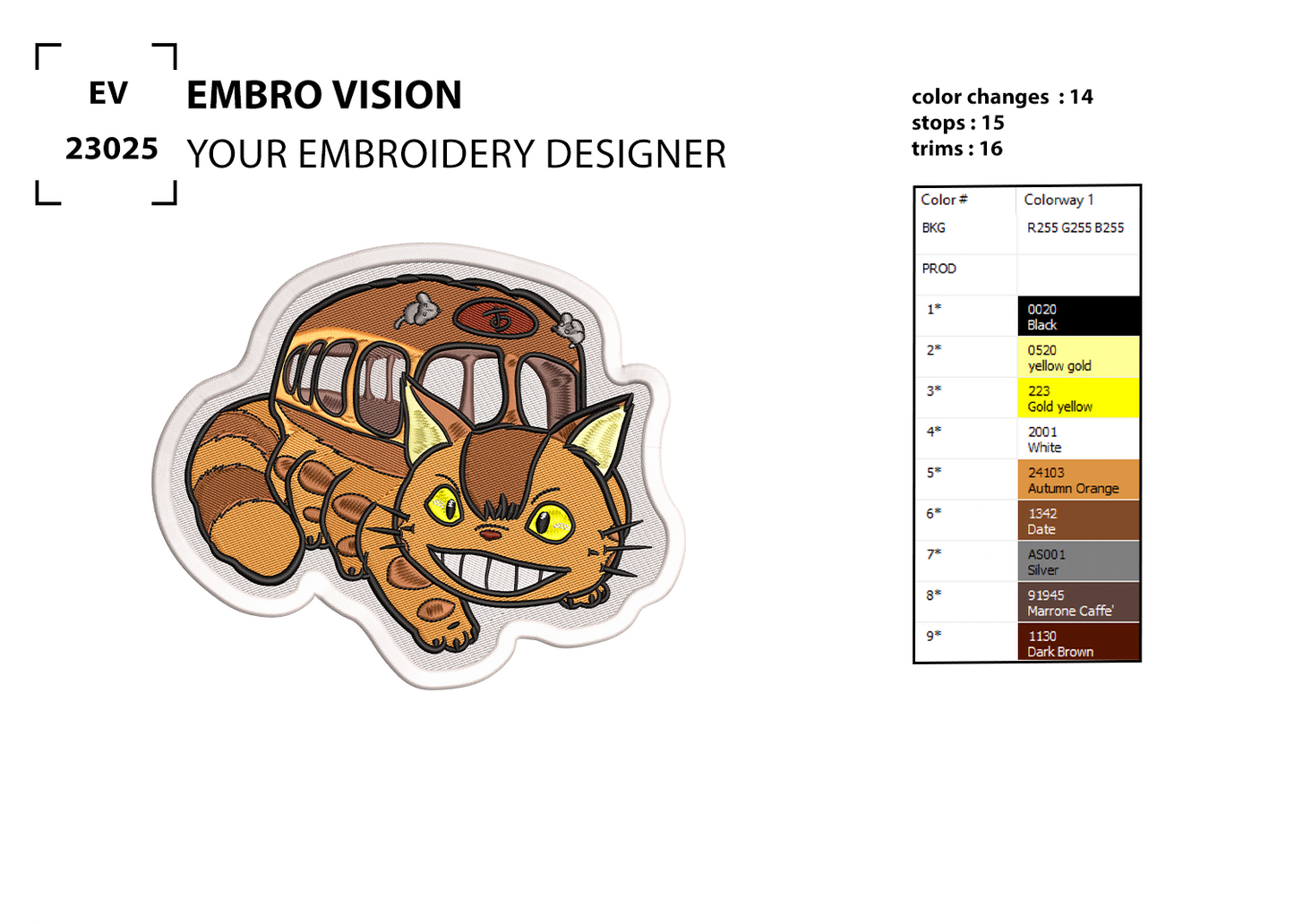 Catbus Embroidery design