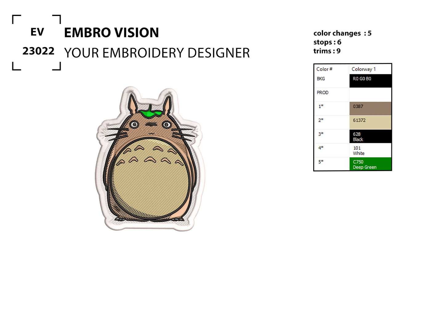 TOTORO Anime Embroidery design