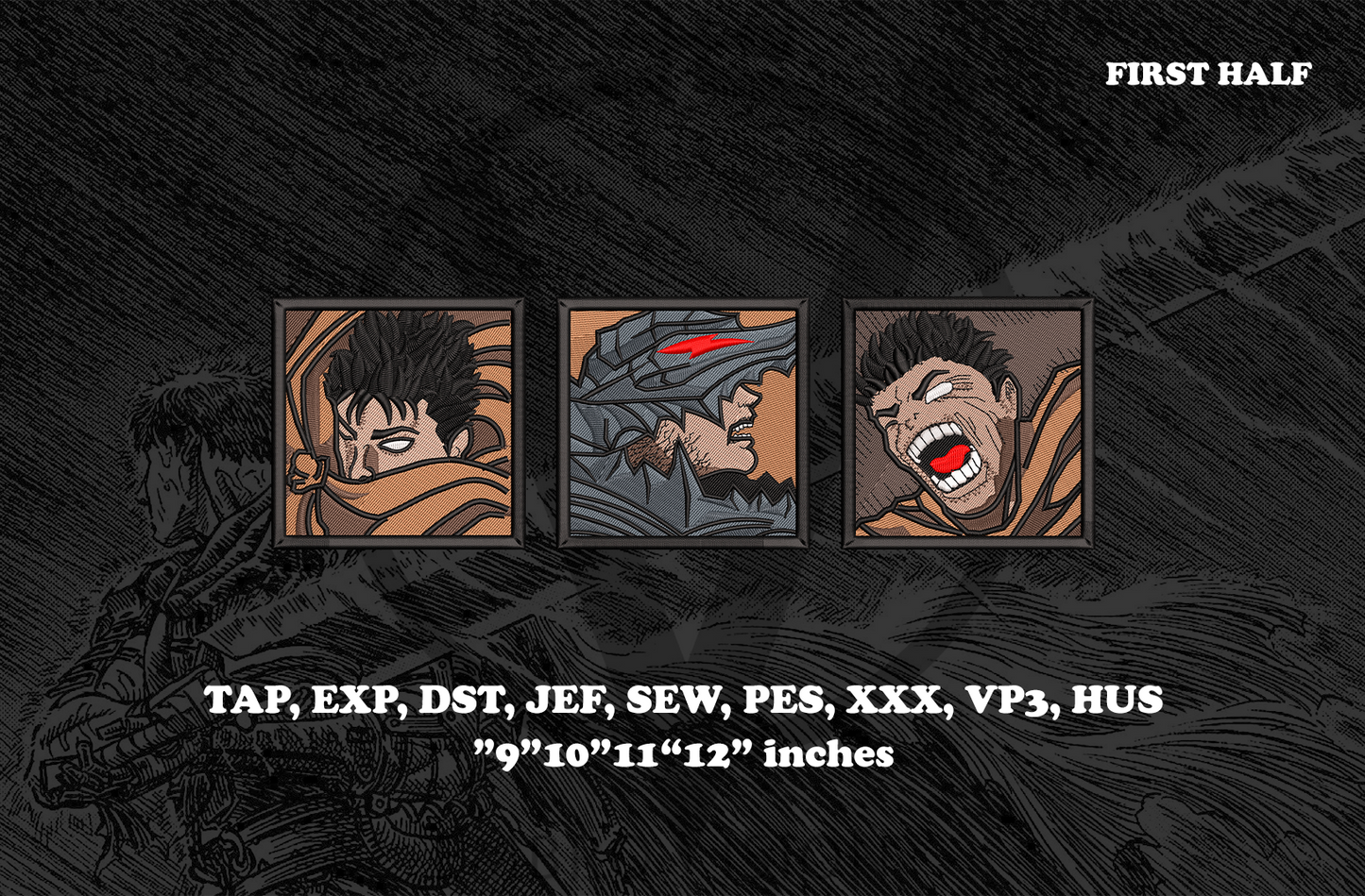 Guts Berserk embroidery design – high quality anime embroidery file for machine stitching