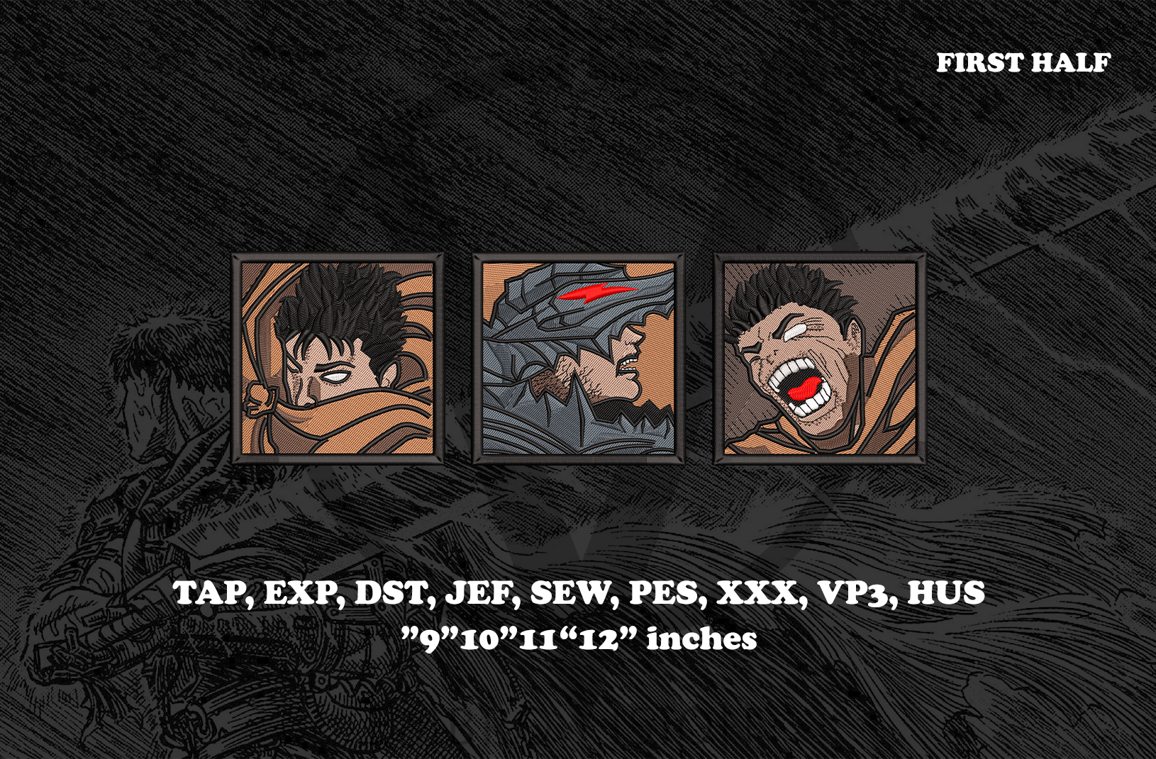Guts Berserk embroidery design – high quality anime embroidery file for machine stitching