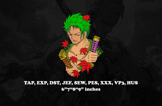 Zoro One Piece anime embroidery design - instant download PES DST files