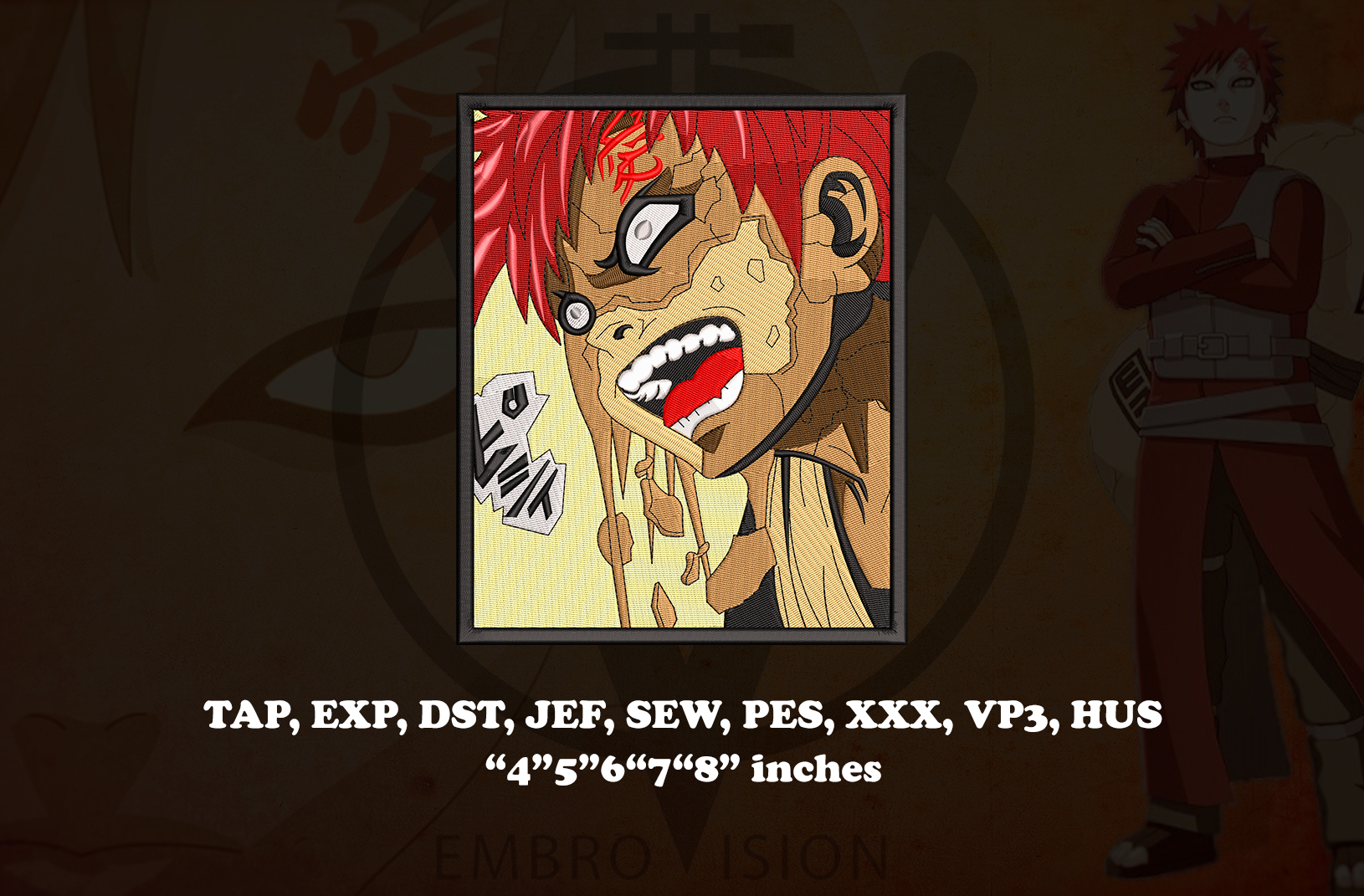 gaara anime Embroidery Design - Instant Download Embroidery Design Best for Embroidery Machine