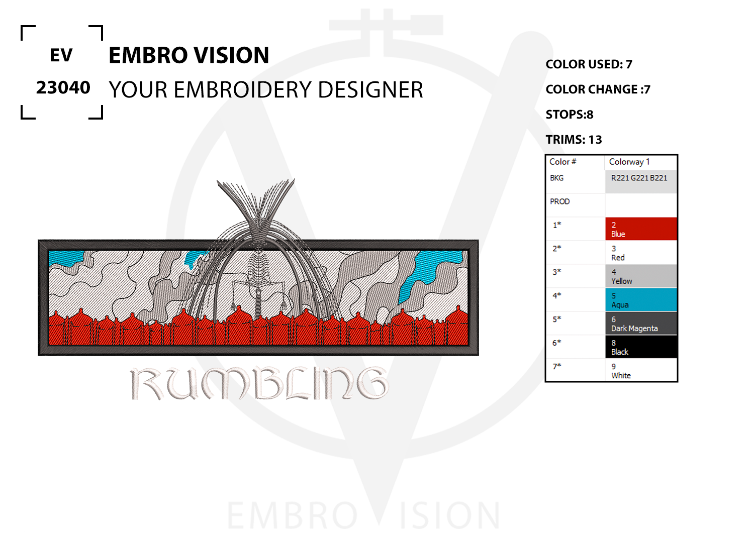 Rumbling Anime Embroidery design