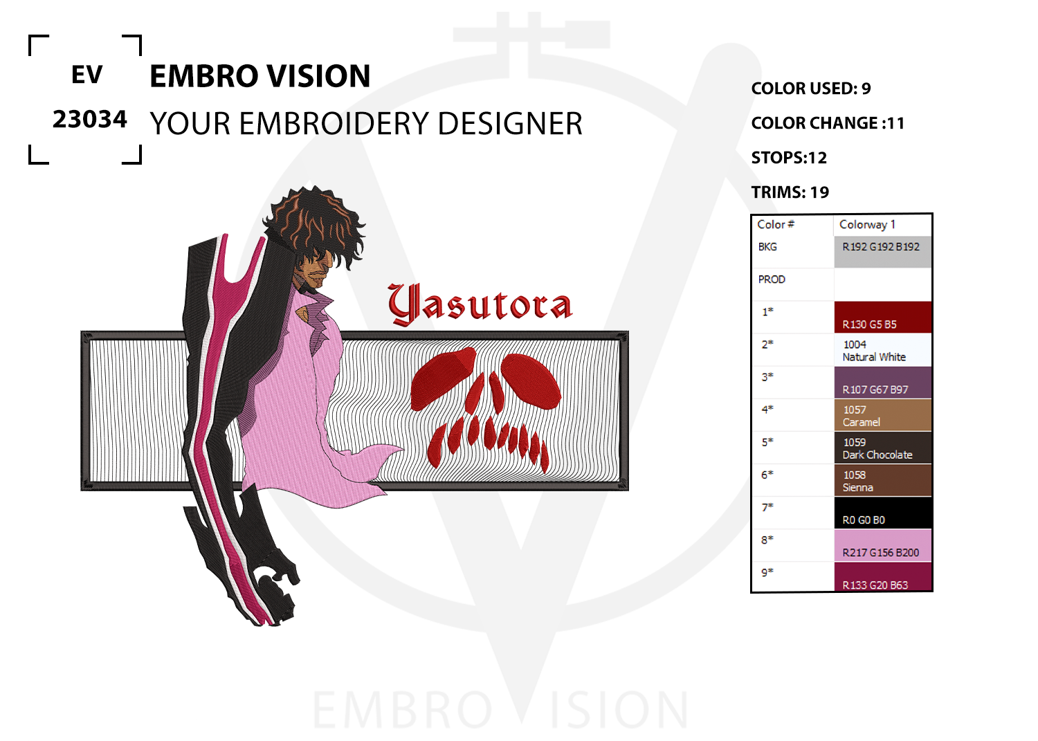 Yasutora Anime Embroidery design