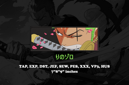 Zoro anime Embroidery Design - Instant Download Embroidery Design Best for Embroidery Machine