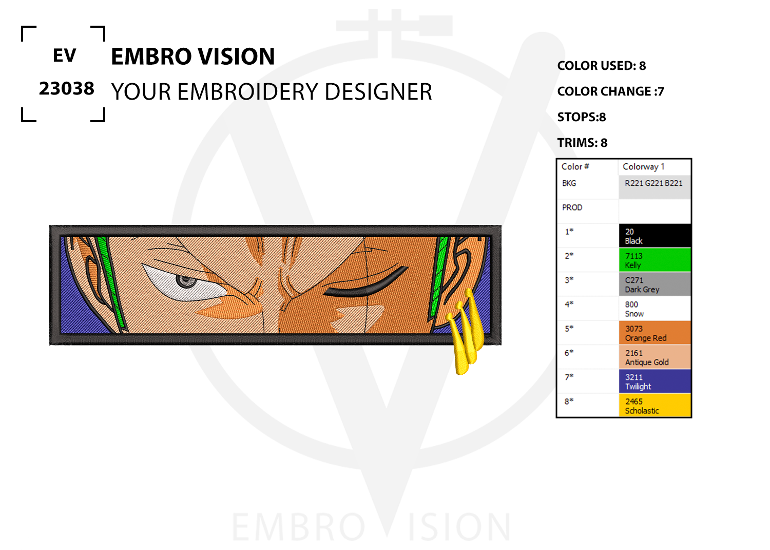 Custom Zoro Embroidery Design - Perfect Embroidery File for Embroidery Machine